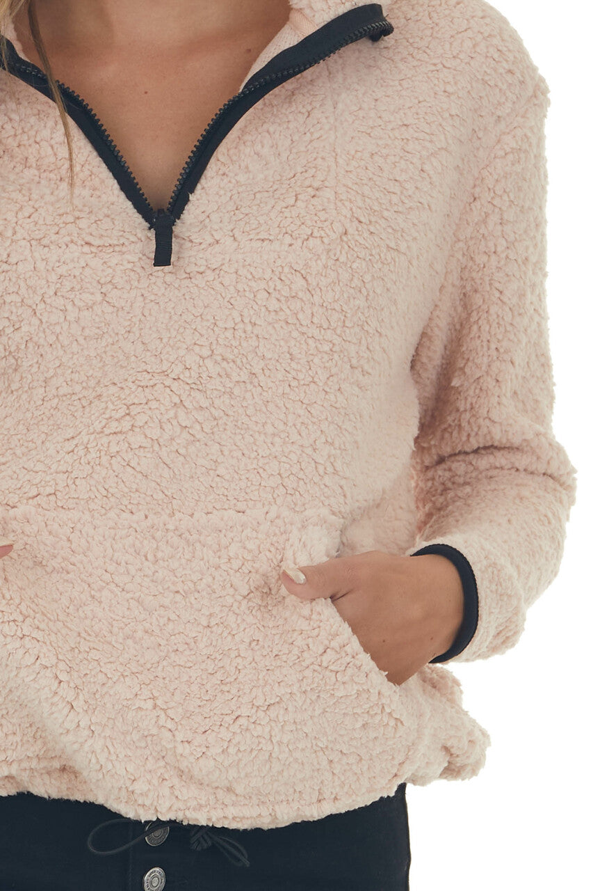 Blush Sherpa Pullover Jacket with Front Pocket