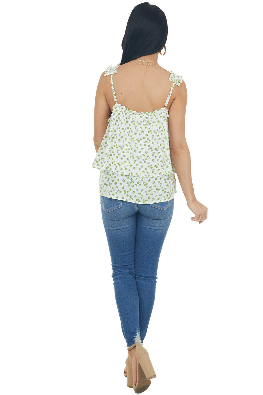Pistachio Ditsy Floral Tiered Frill Tank Top