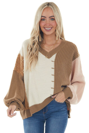 Peanut Colorblock Oversized Mixed Knit Sweater