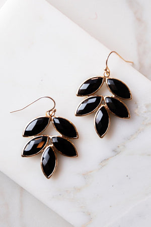 Black and Gold Leaf Shaped Drop Earrings