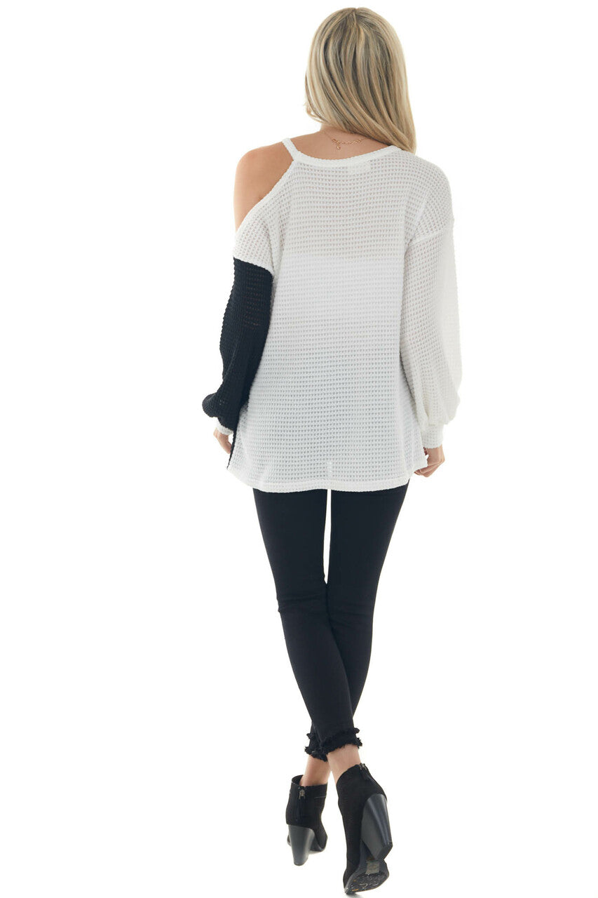 Ivory and Black Single Cold Shoulder Knit Top