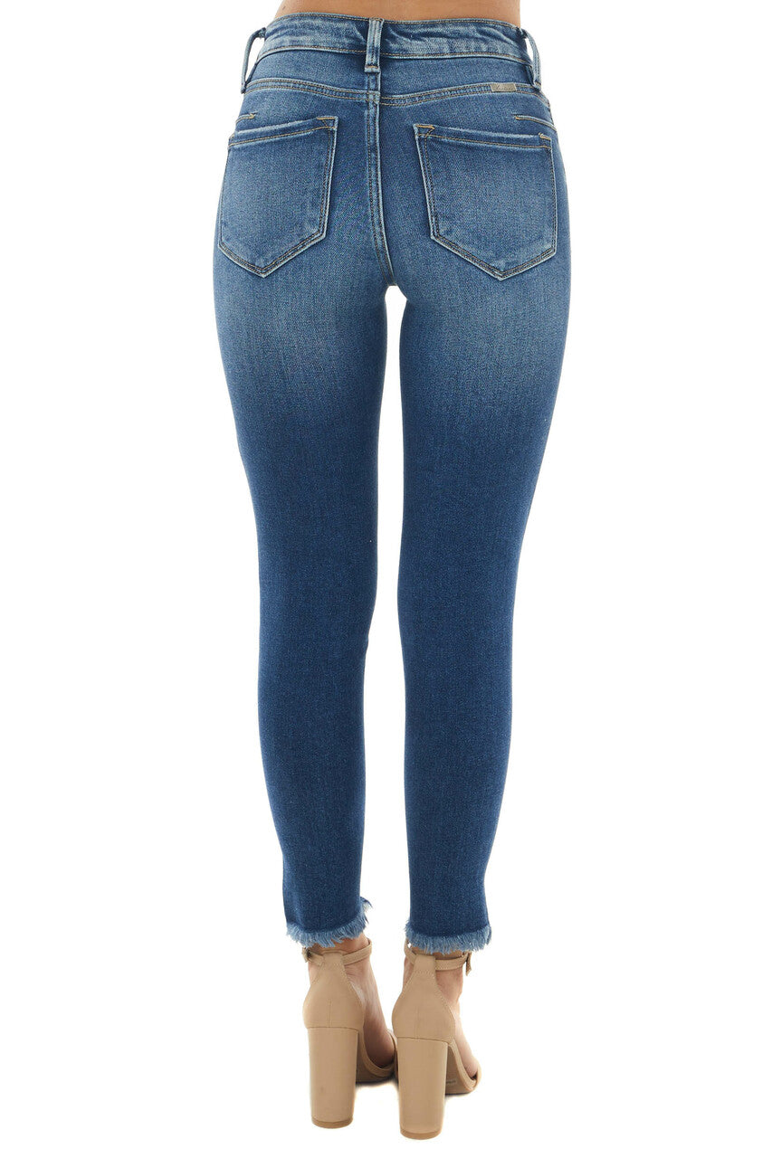 Dark Wash High Rise Split Hem Skinny Jeans