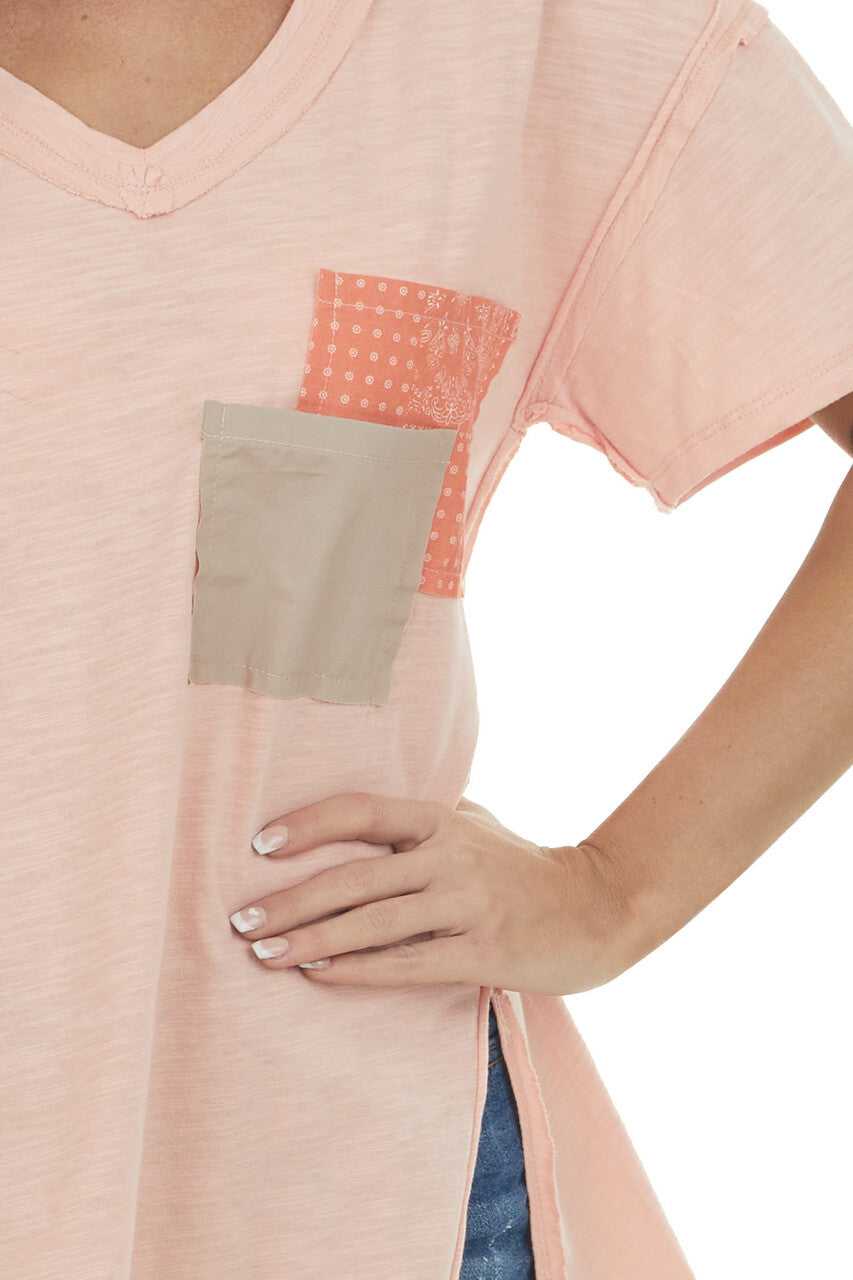 Apricot Contrast Double Chest Pocket Knit Top 