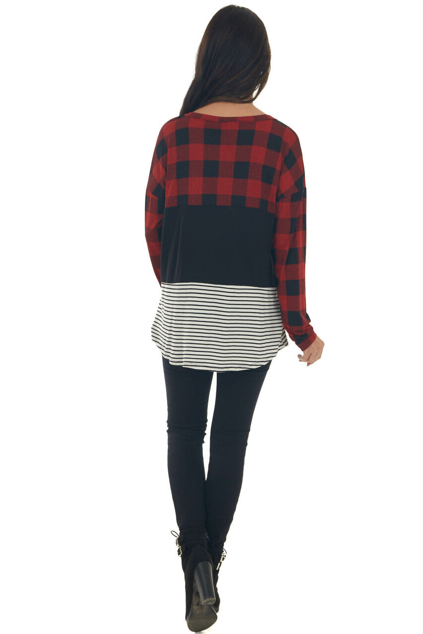 Cherry Buffalo Plaid Multiprint Strappy Top