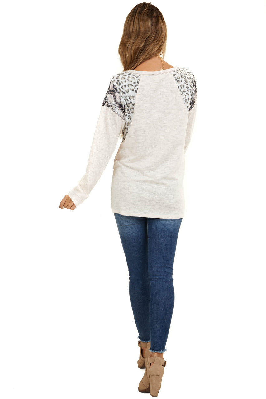 Pale Peach Long Sleeve Top with Leopard and Snakeskin Print 