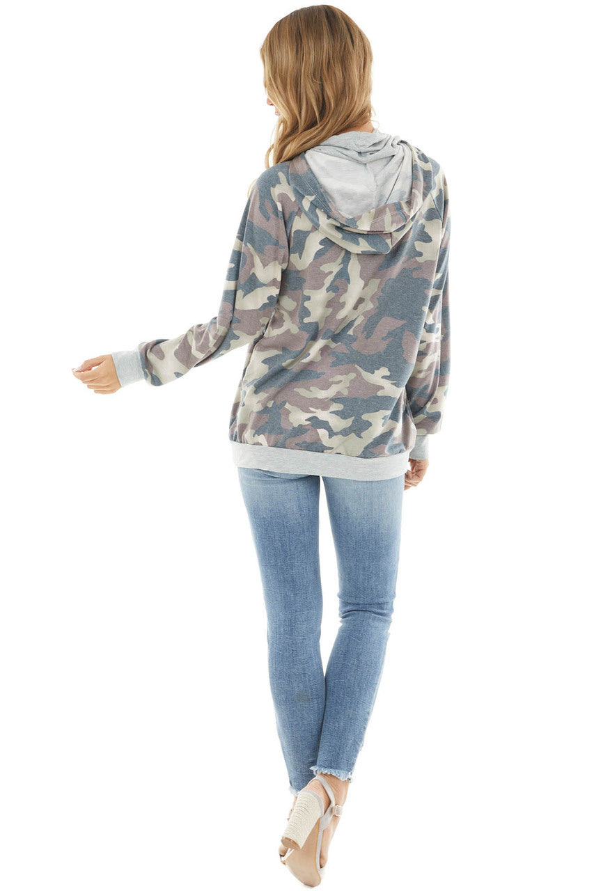 Charcoal and Sienna Camo Print Hoodie with Kangaroo Pocket 