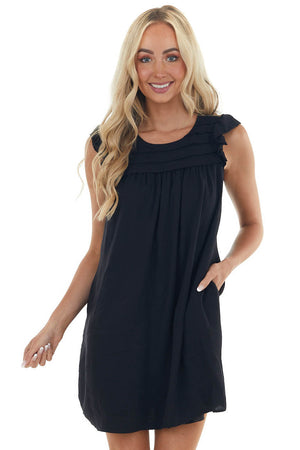Black Babydoll Pintuck Yoke Mini Woven Dress