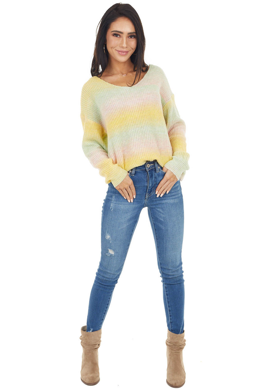 Yellow Multicolor Lightweight Sweater with Twist Back Detail