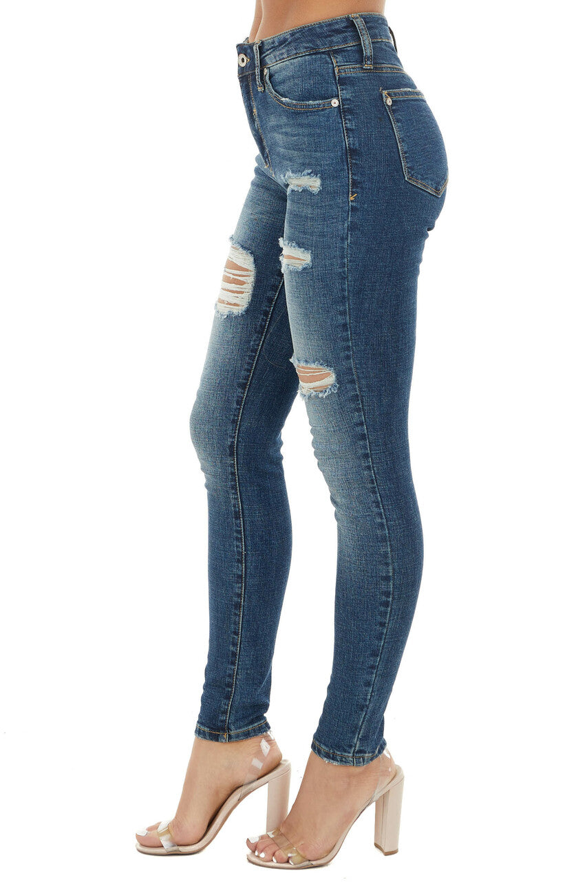 Dark Vintage Wash High Rise Distressed Skinny Jeans