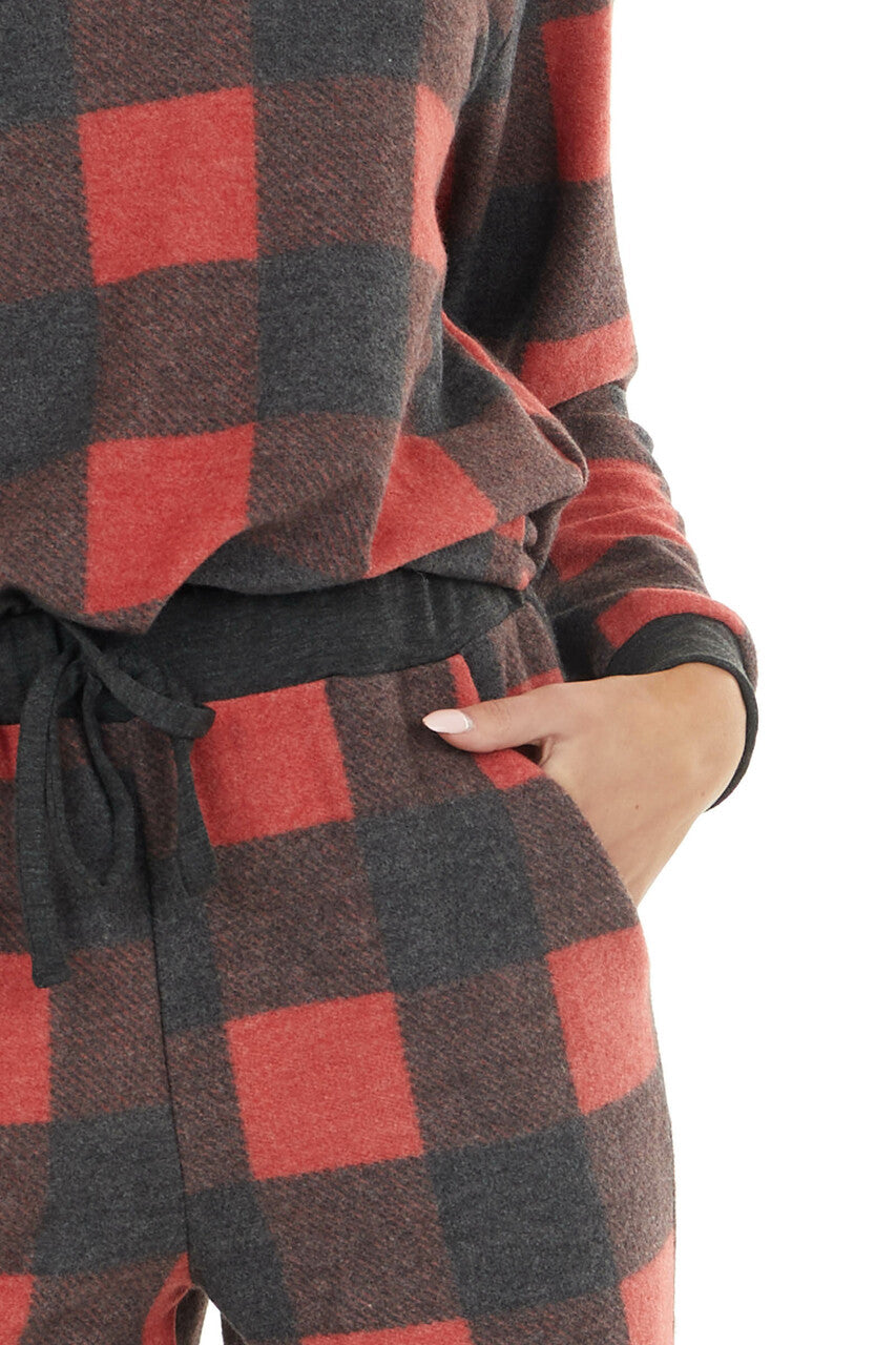 Candy Apple Red Buffalo Plaid Long Sleeve Top and Jogger Set