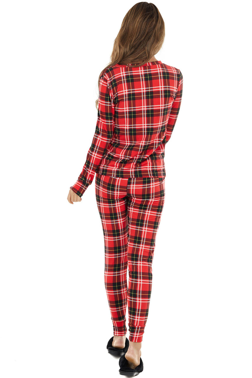 Crimson and Black Plaid Pajama Top and Joggers Set