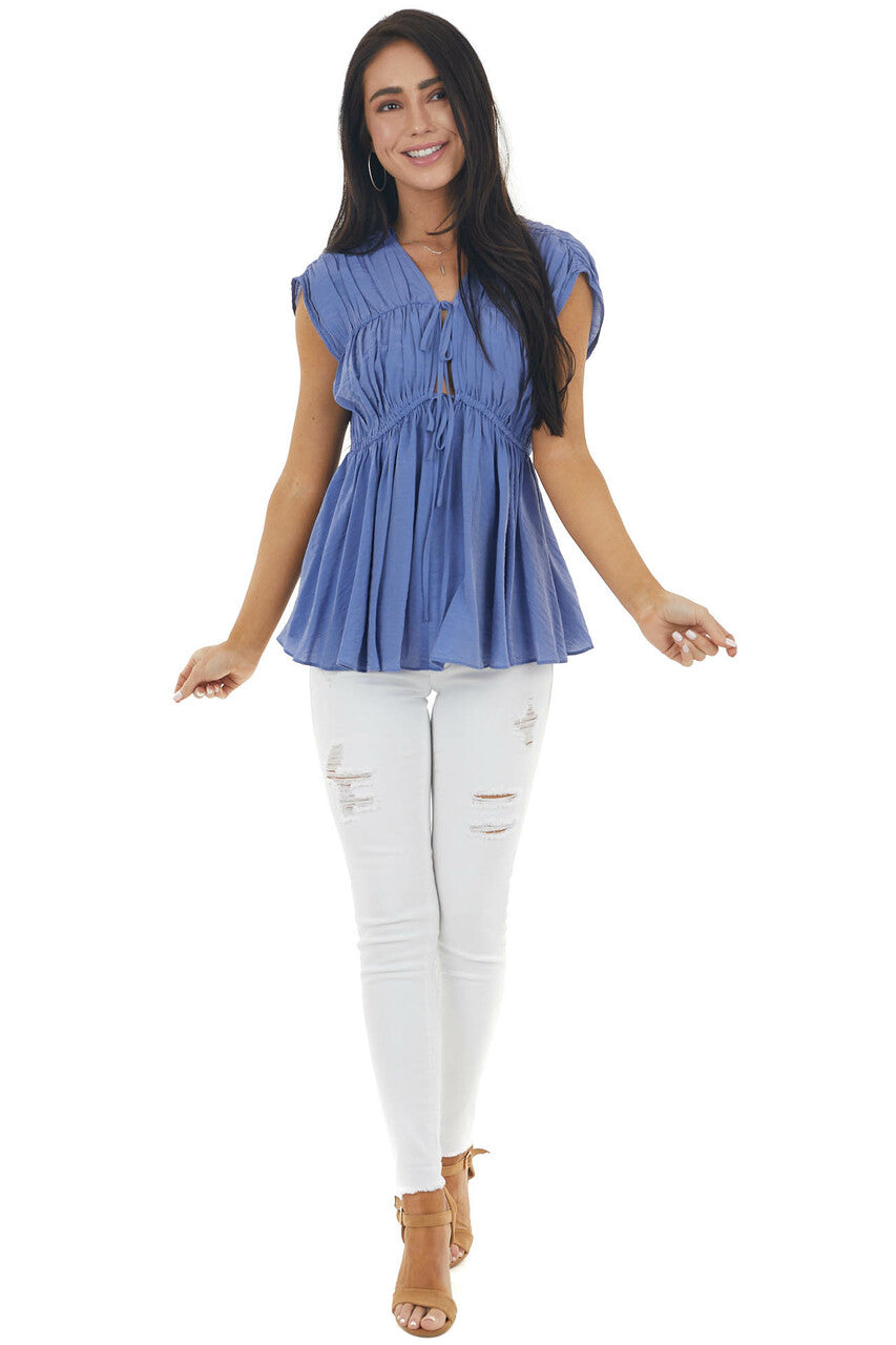 Dusty Violet Babydoll Short Sleeve Plunging Neckline Top