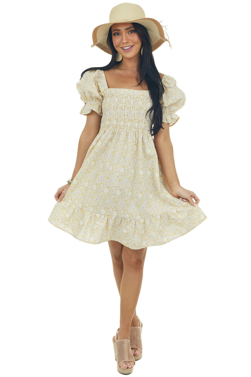 Amber Floral Half Puff Sleeve Smocked Dress 