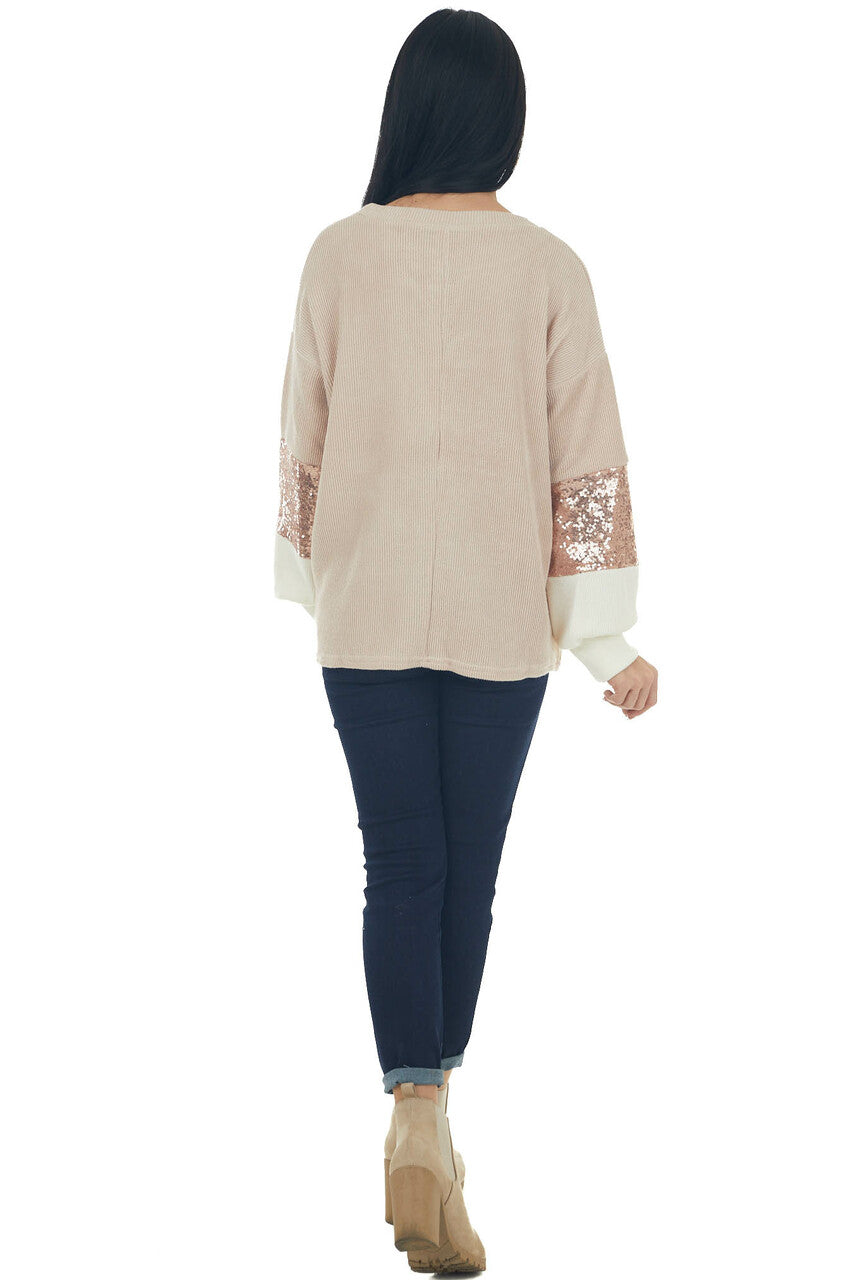 Apricot and Ivory Colorblock Sequined Top 