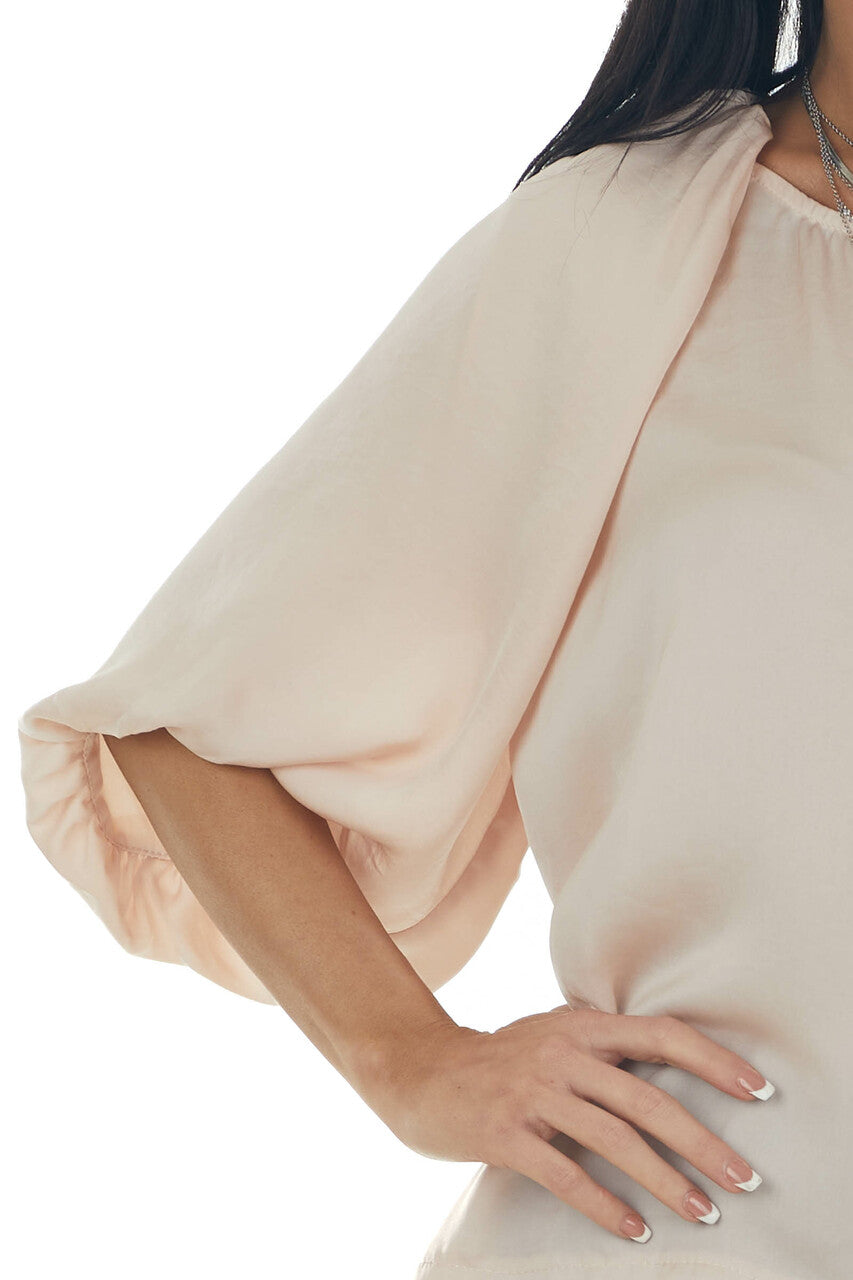 Tea Rose Puff Sleeve Blouse with Side Slits 