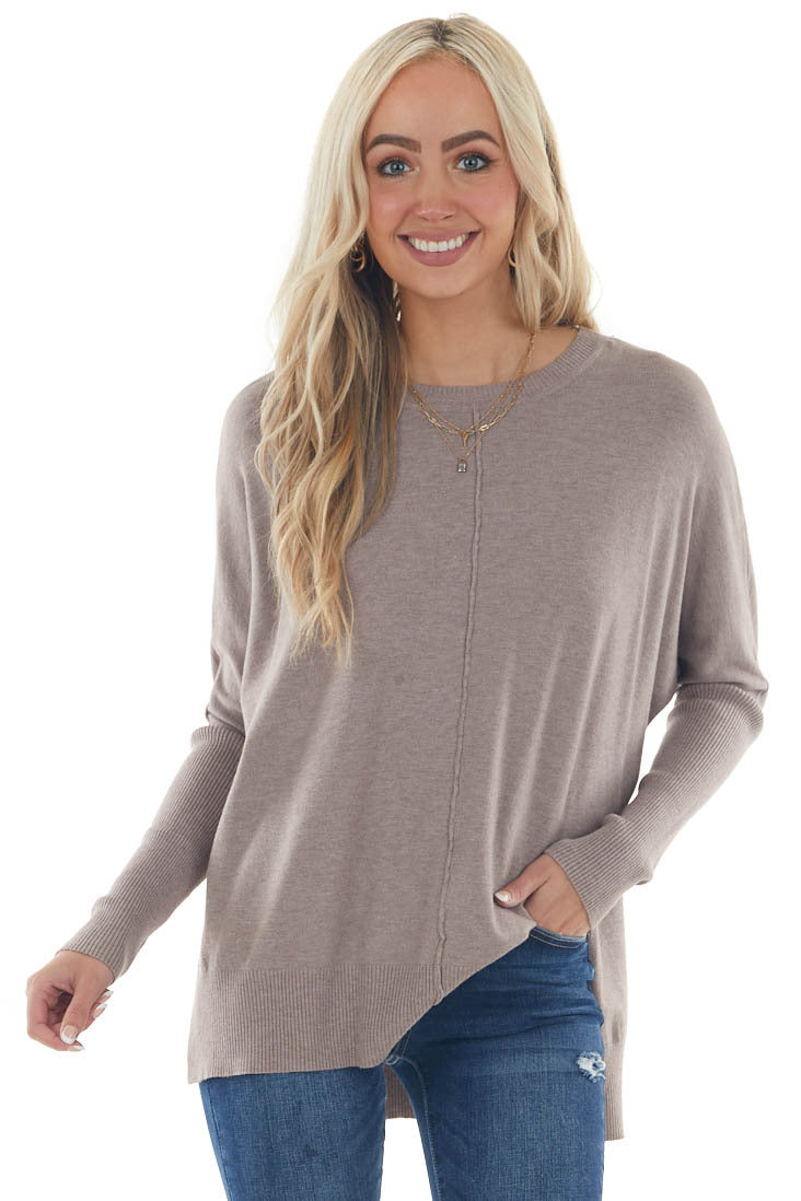 Quartz Grey Dolman Sleeve High Low Hem Sweater