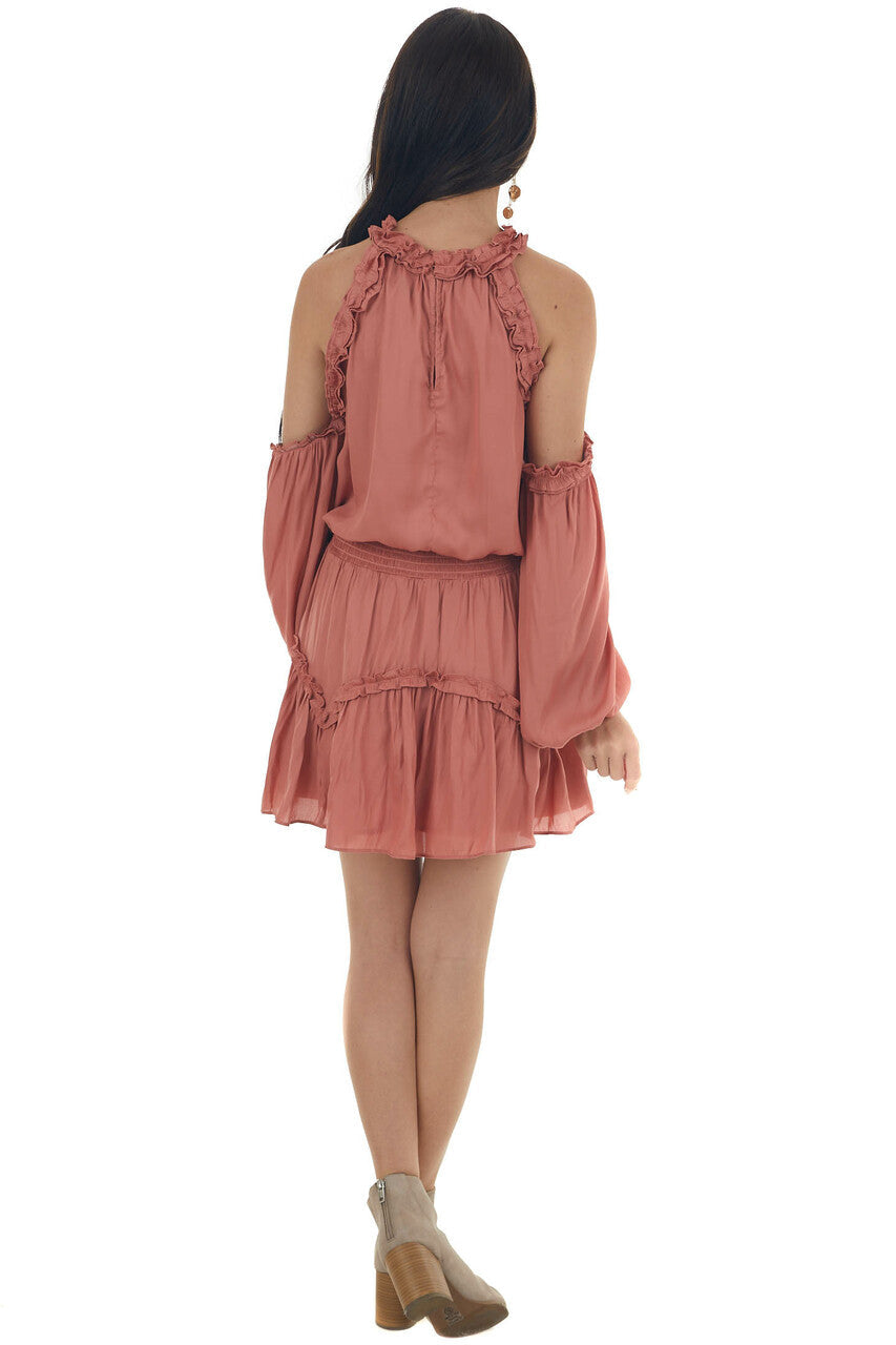 Ginger Frilled Cold Shoulder Silky Short Dress
