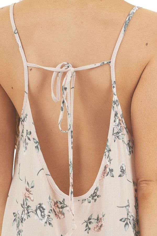 Blush Pink Floral Print Sleeveless Mini Dress with Ruffles detail