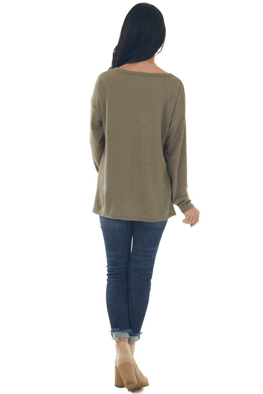Olive Notch Neck Chest Pocket Thermal Top