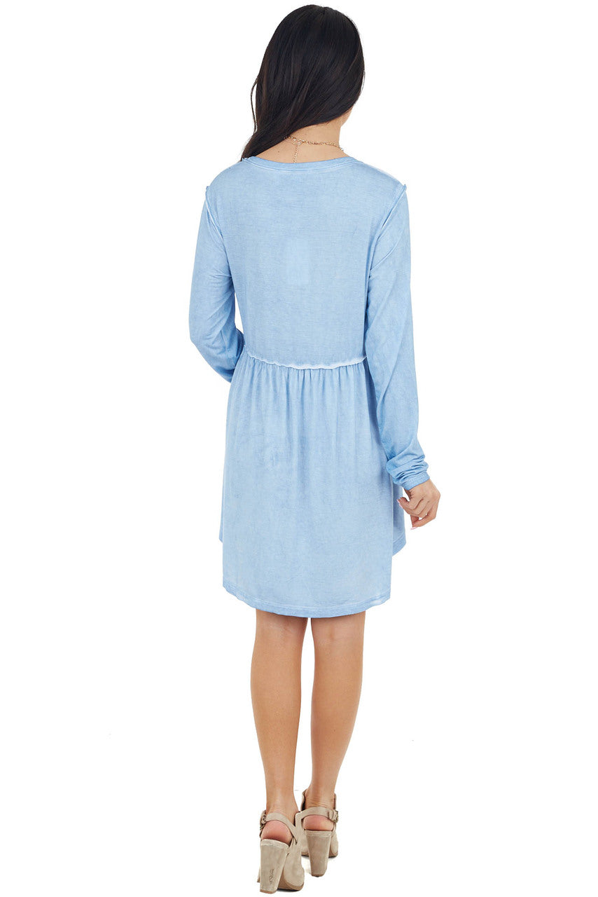 Cornflower Blue Long Sleeve Dress with Raw Seam Details