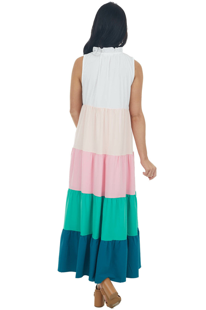 Ivory Colorblock Sleeveless Woven Maxi Dress