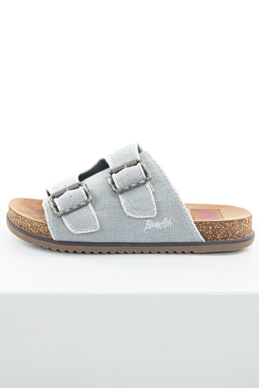 Slate Denim Slip On Sandals with Buckle Detail 