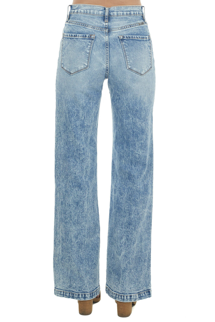 Medium Acid Wash High Rise 90s Flare Jeans 