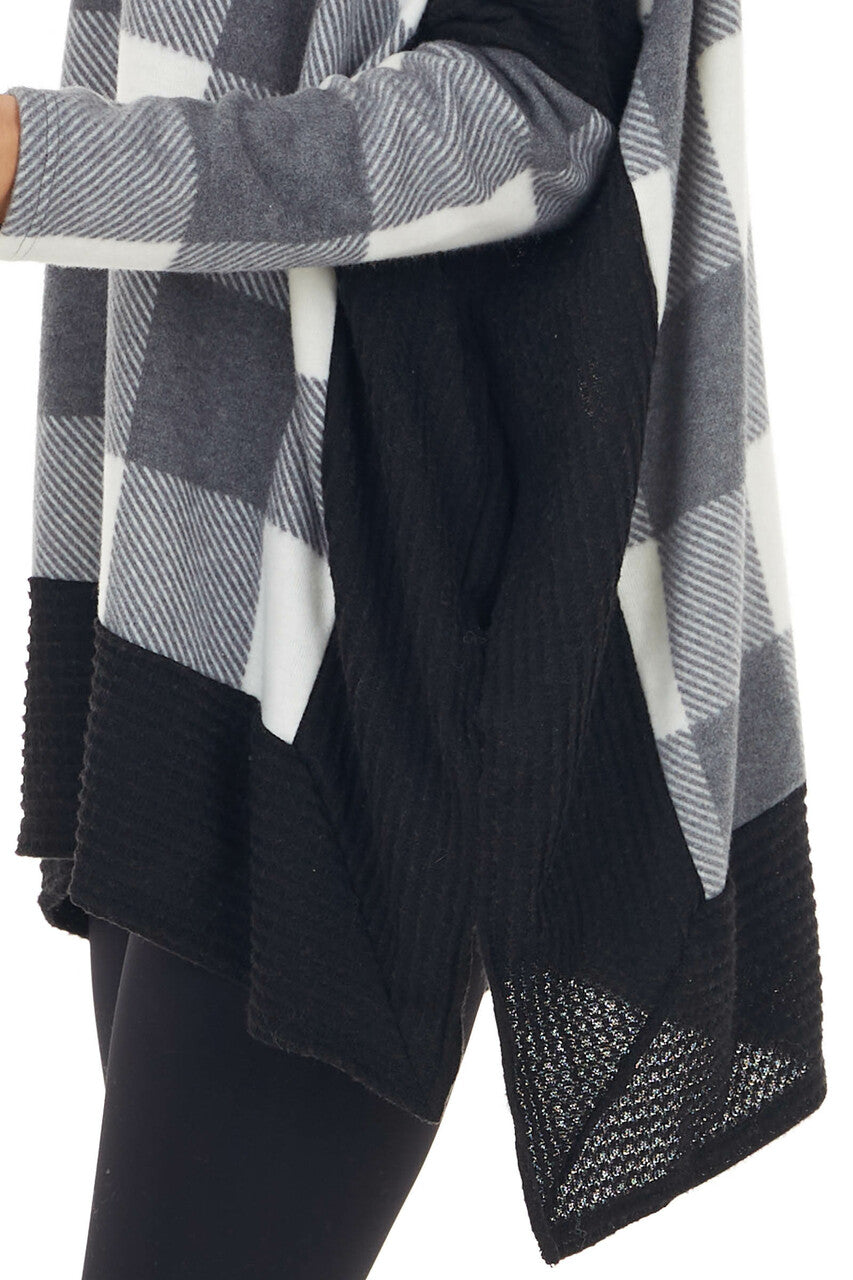 Charcoal Buffalo Plaid Oversized Dolman Sleeve Knit Top 