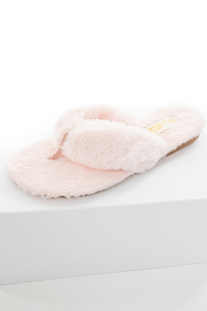 Pale Pink Super Soft Faux Fur Fuzzy Open Toe Slippers