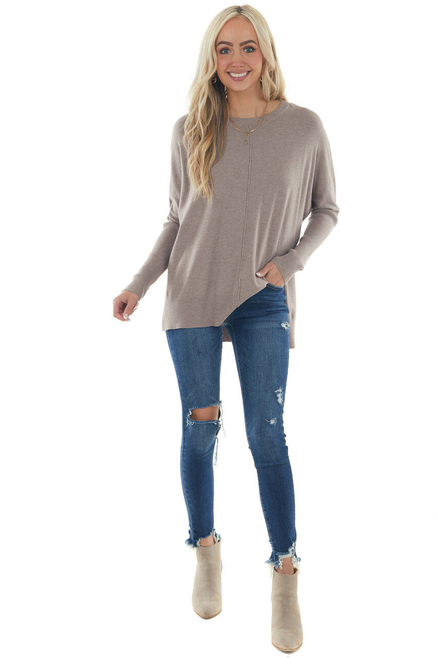 Quartz Grey Dolman Sleeve High Low Hem Sweater