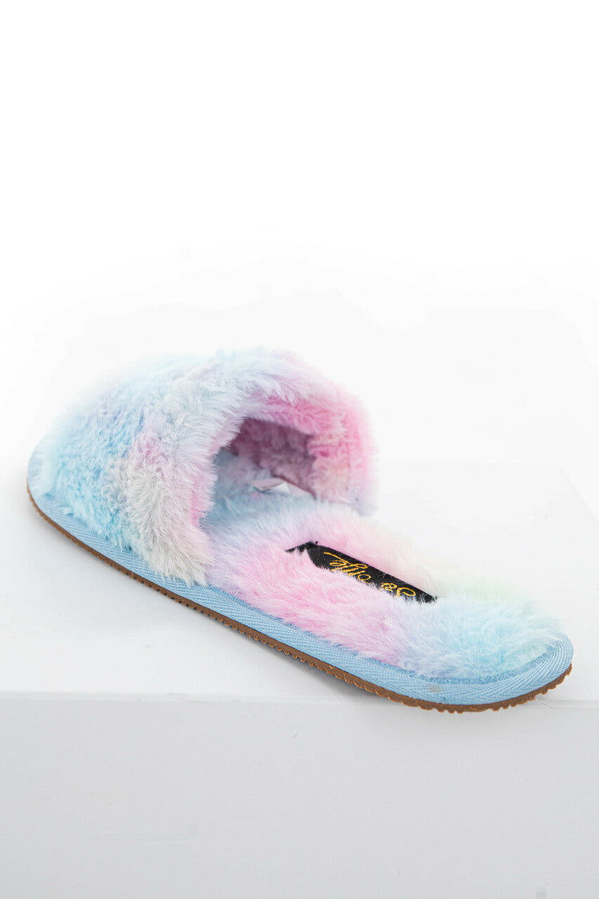 Multicolor Fuzzy Faux Fur Slipper with Foam Sole