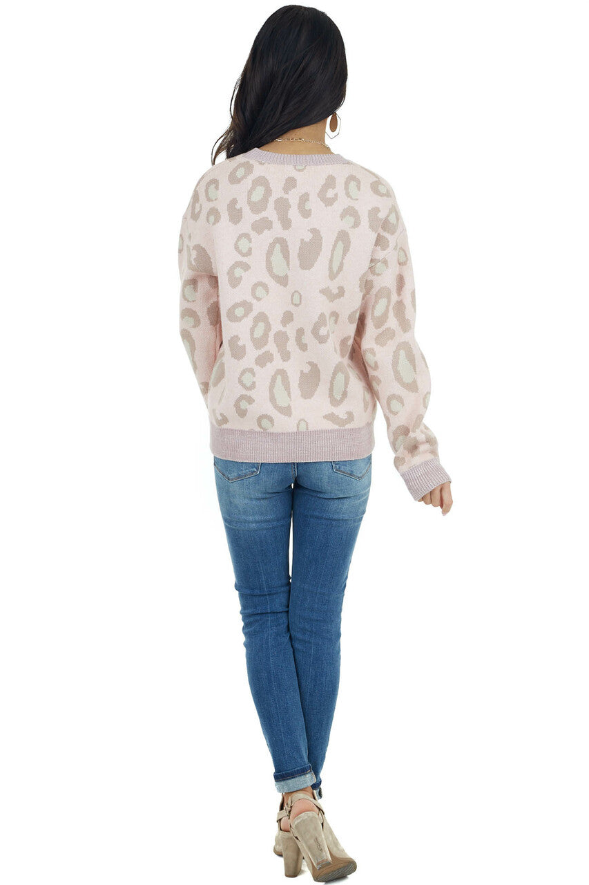 Dusty Blush Leopard Print Long Sleeve Knit Sweater