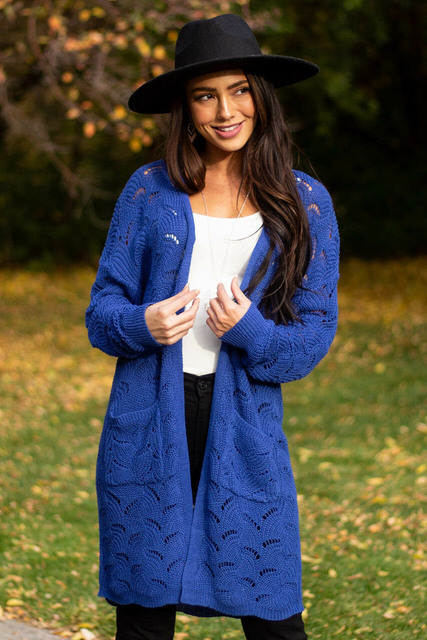 Cobalt Patterned Loose Knit Cardigan