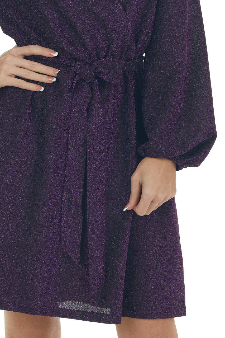 Indigo Metallic Threaded Surplice Knit Dress