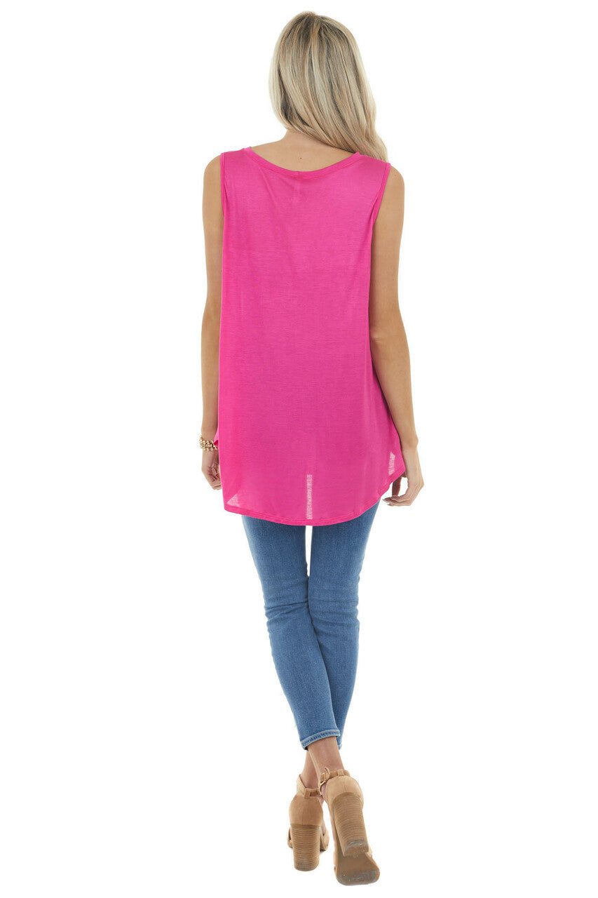 Magenta Sleeveless Stretchy Knit Top with Cut Out Detail