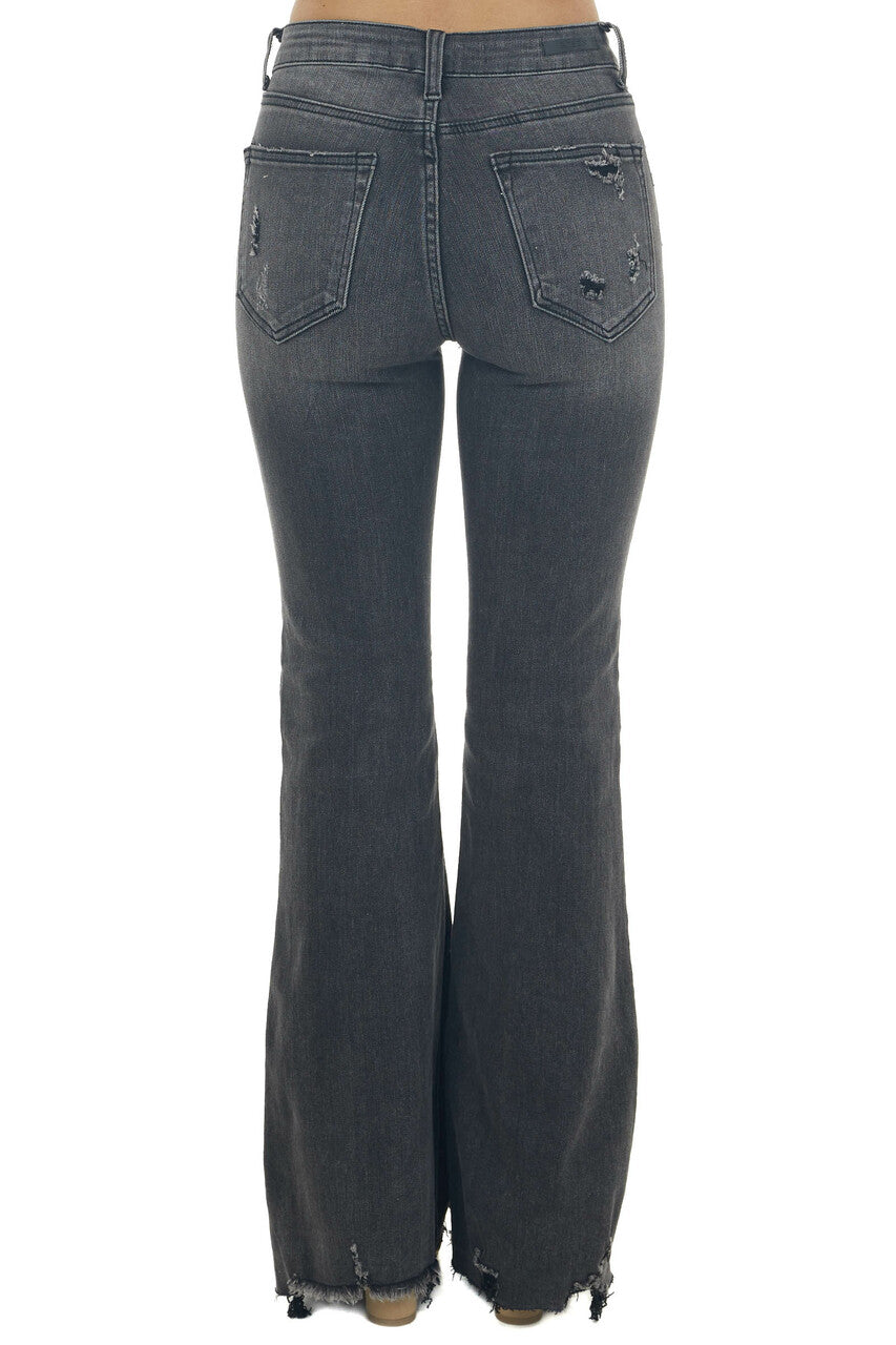 Vintage Black Mid Rise Raw Hem Flare Fit Jeans 