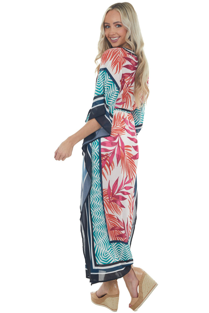 Ivory Abstract Print V Neck Sheer Woven Maxi Dress
