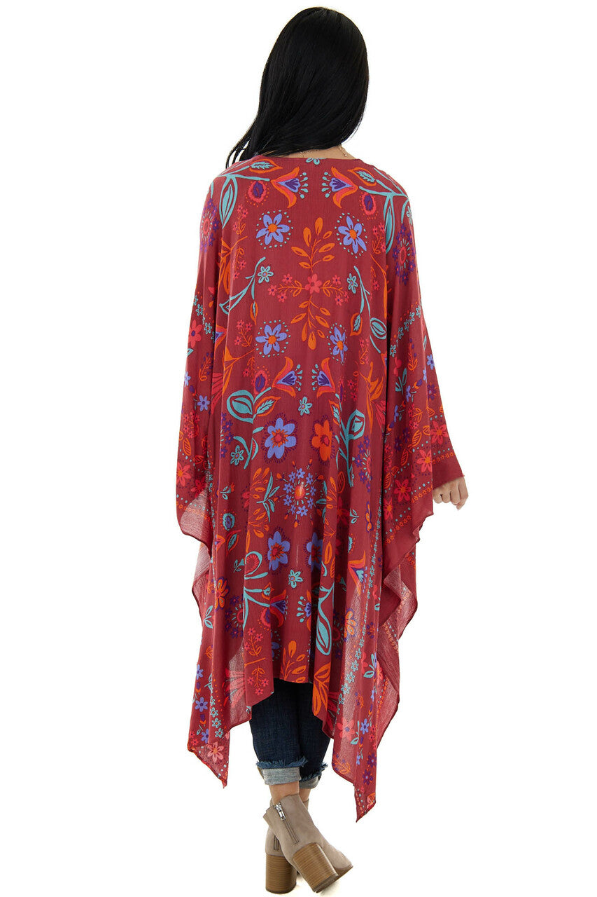 Marsala and Fire Colorful Floral Print Kimono