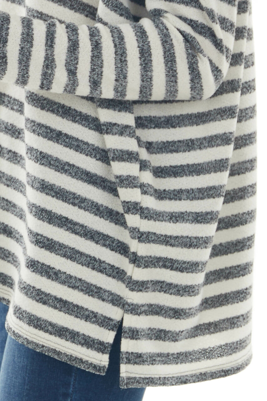 Ivory and Charcoal Striped Oversized Knit Top