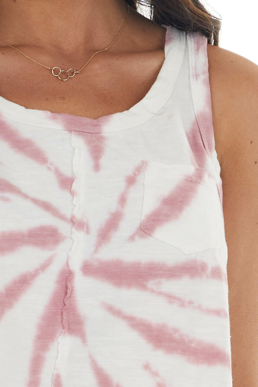 Dark Mauve Tie Dye Sleeveless Raw Cut Crop Top