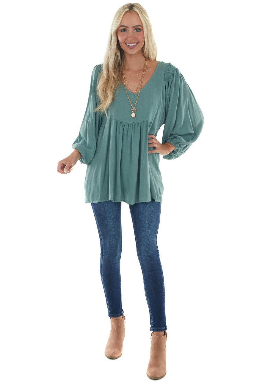 Juniper Bubble Sleeve Babydoll Woven Top
