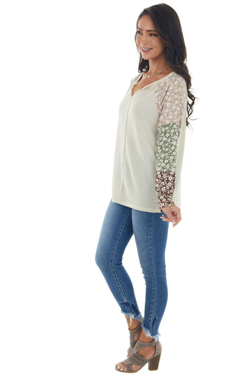 Rich Champagne Floral Colorblock Knit Top