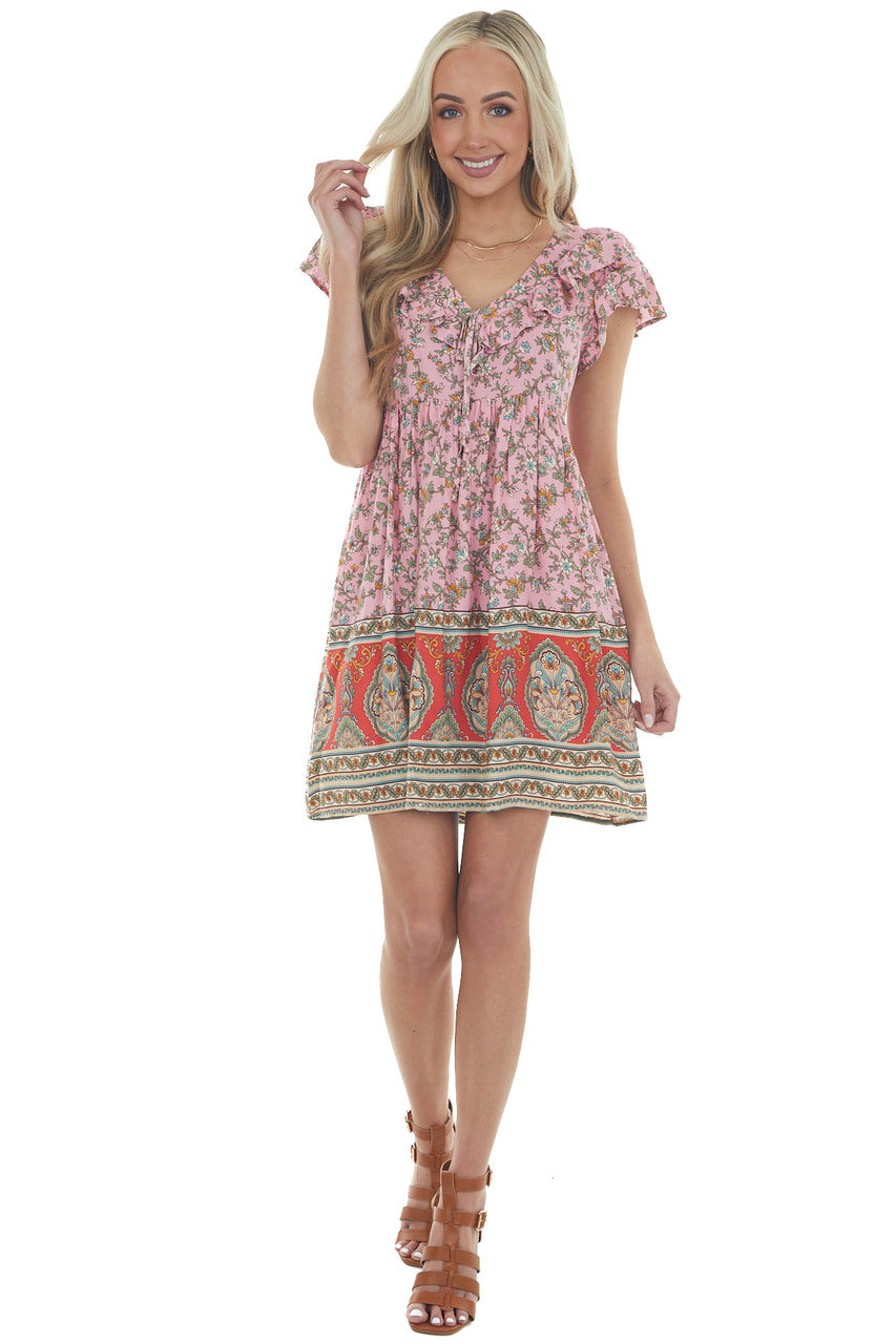Carnation Multiprint Cap Sleeve Short Dress