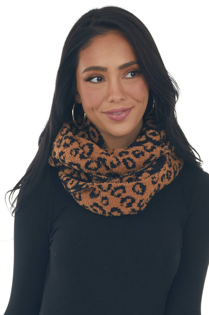 Black and Caramel Leopard Print Infinity Scarf