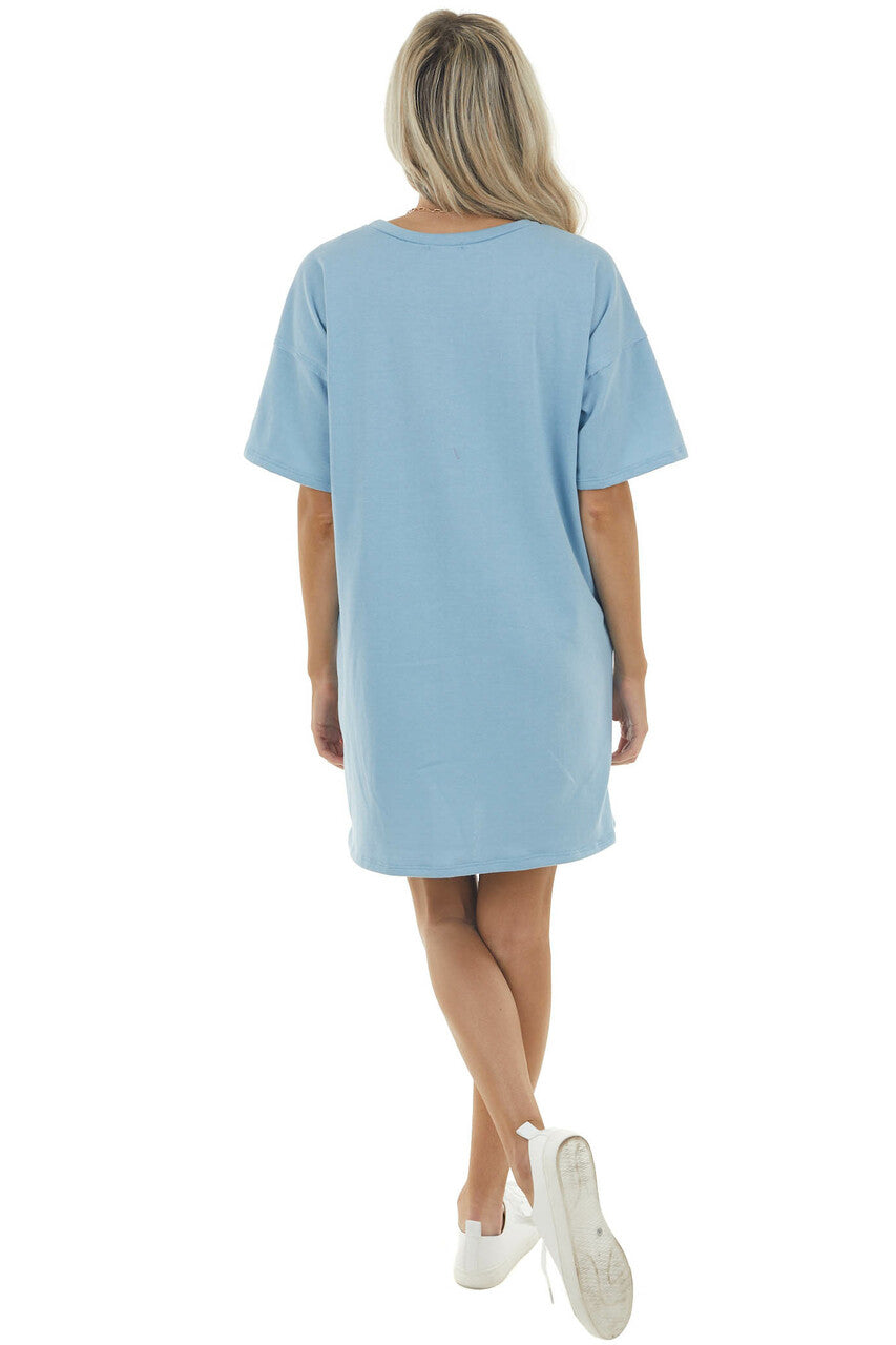 Powder Blue Dress with Side Pockets and Raw Seam Details 
