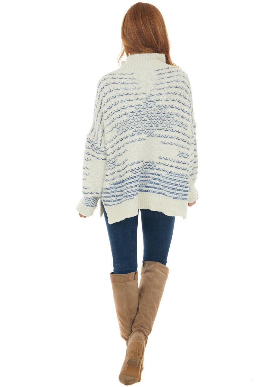 Ivory Printed Mock Neck Soft Knit Sweater Top