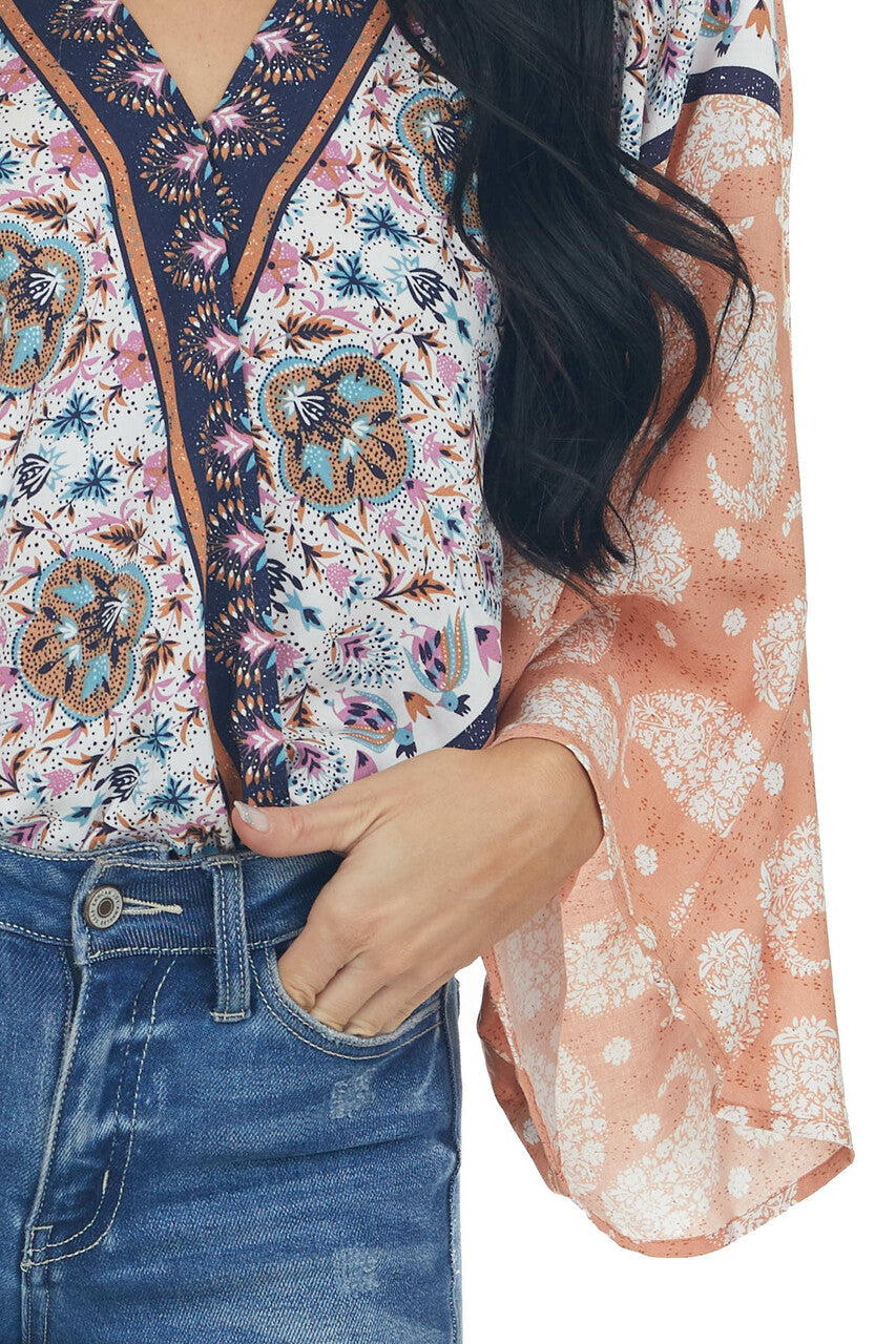 Dusty Peach Multiprint Surplice Bodysuit 