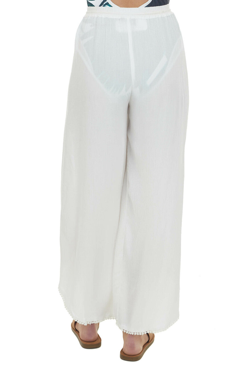 Ivory Open Leg Wrap Pants with Tassel and Lace Details