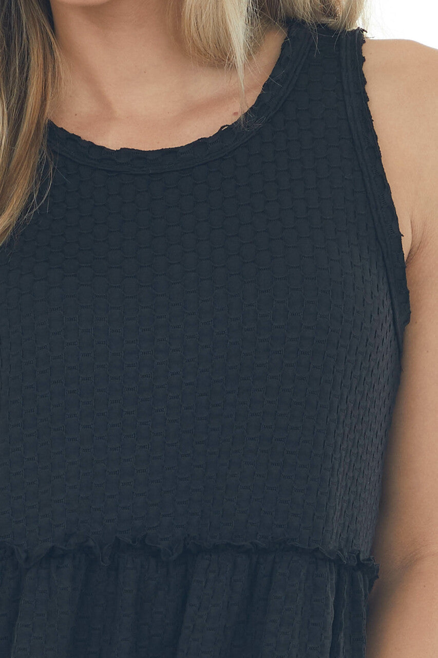 Black Circle Texture Babydoll Knit Dress