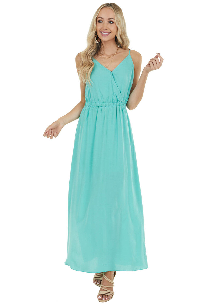 Jungle Green Surplice Maxi Dress with Side Slit Details